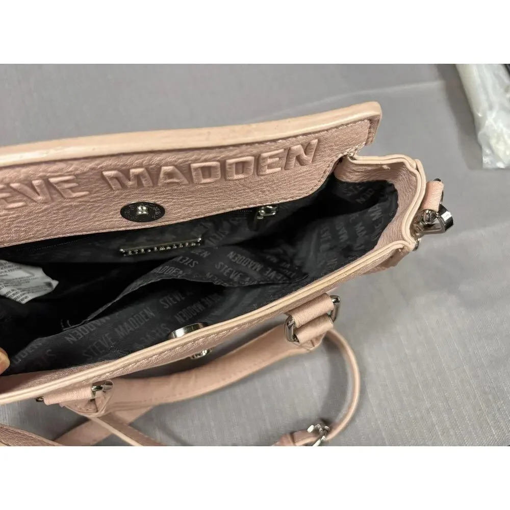 Steve Madden Satchel Bag Womens Small Pink Faux Leather Crossbody Zip Purse